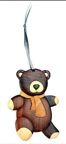 Double Side Wood Intarsia Ornament - Teddy Bear