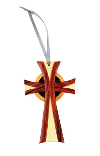Double Side Wood Intarsia Ornament - Celtic Cross