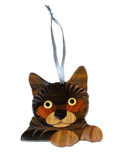 Double Side Wood Intarsia Ornament - Cat