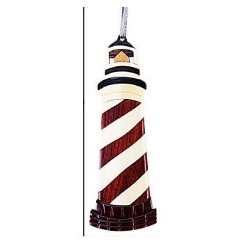 Double Side Wood Intarsia Ornament - Striped Lighthouse